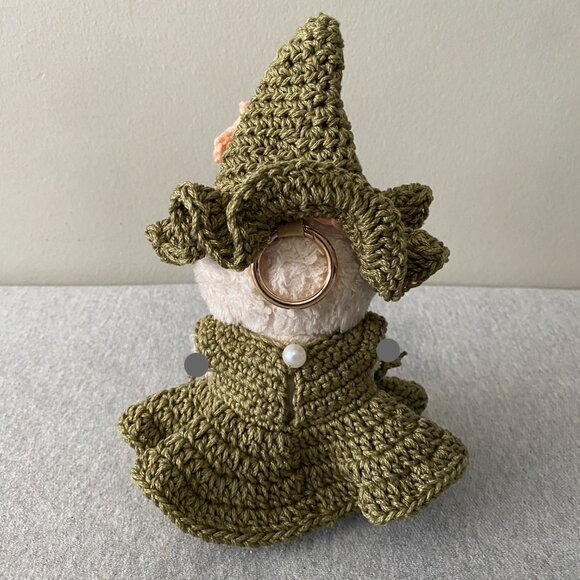 Handmade Crochet Autumn Green Peach Fairy Witch Outfit for 17cm Doll 2-Piece Set - Picture 3 of 9